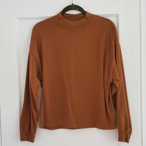 Uniqlo Mock Neck Cotton Long Sleeve Shirt, Rust/Terracotta/Brown, Size M